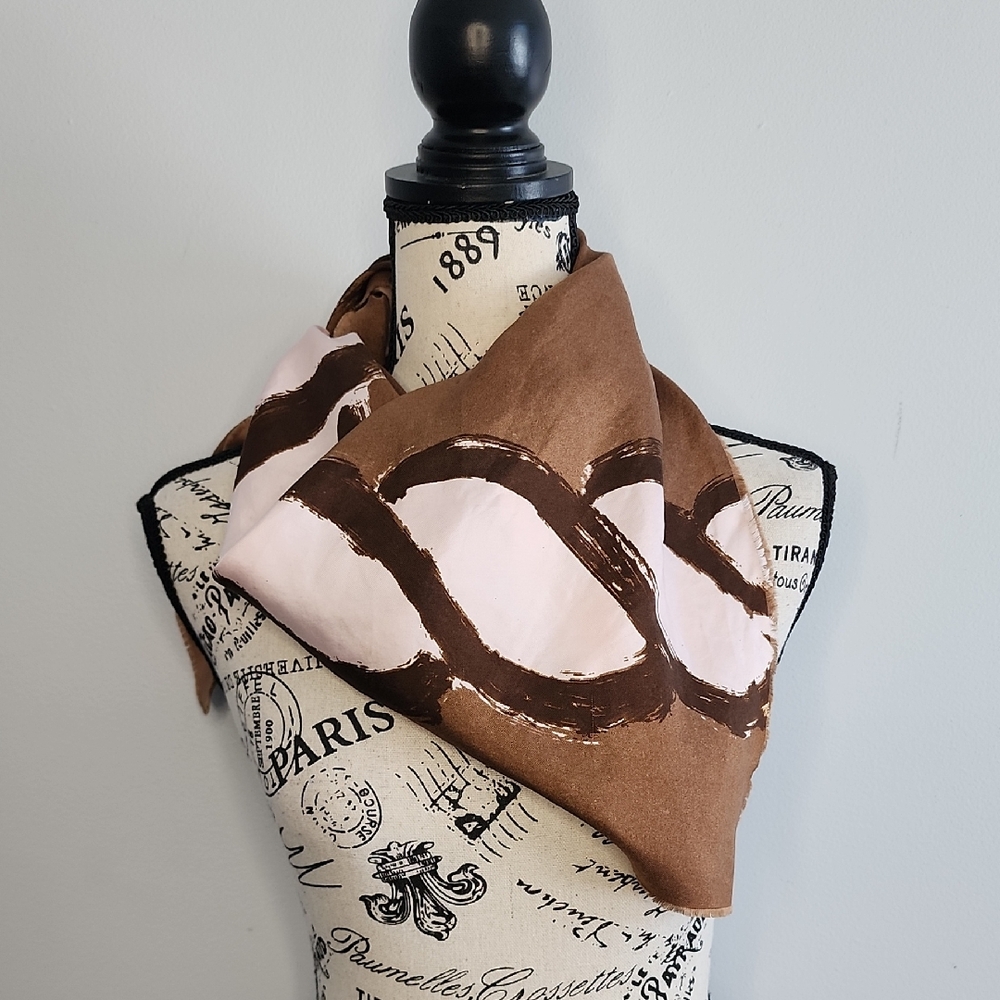 Balenciaga Brown and Light Pink Graphic Silk Scarf